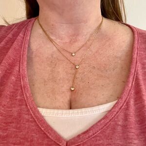 Elegant 18K Gold Plated Layered Necklace with 3 Diamonds (Lab)